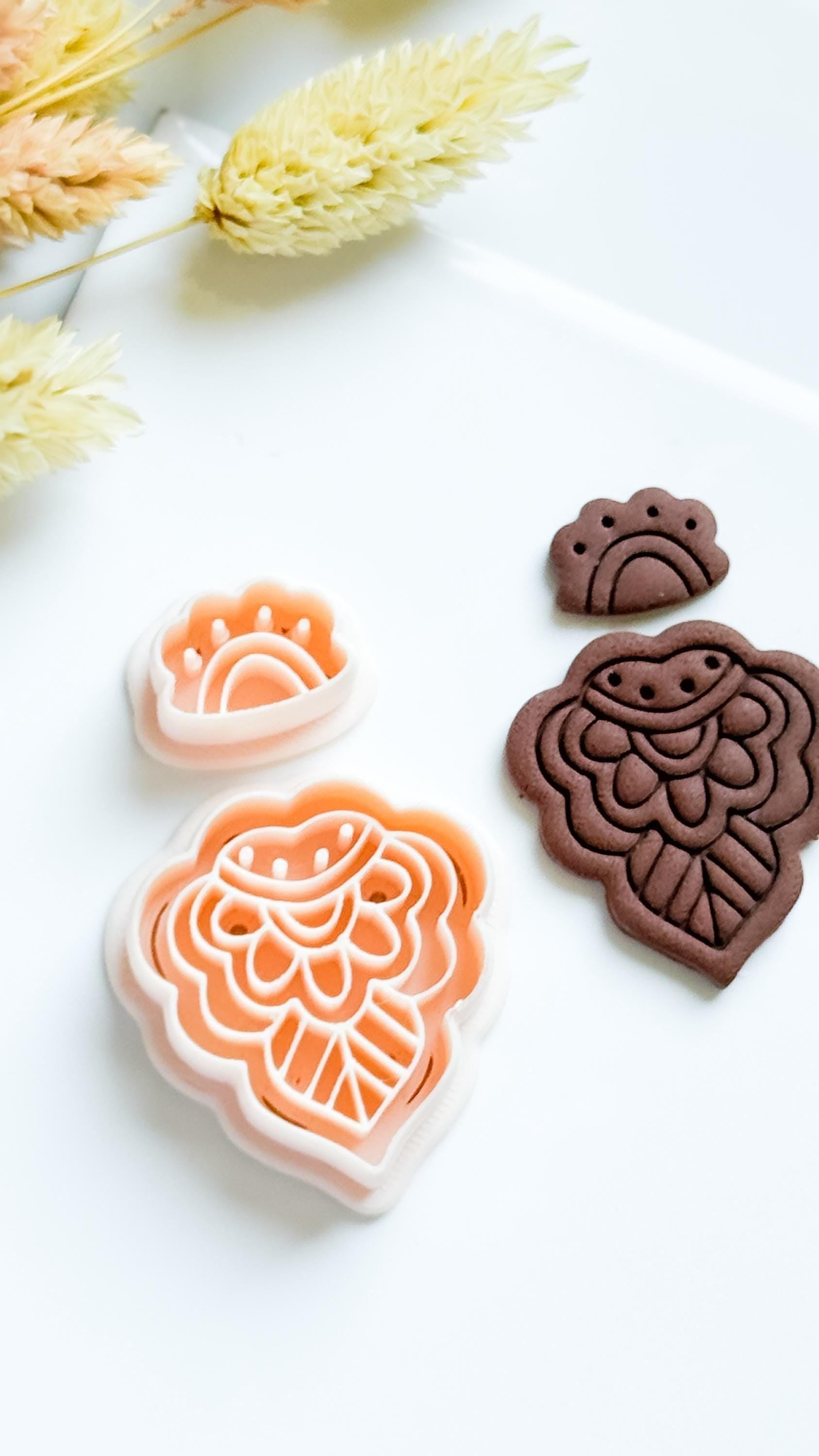 Folk Line Art Clay Earring Cutter Set Includes Base Shape + Topper