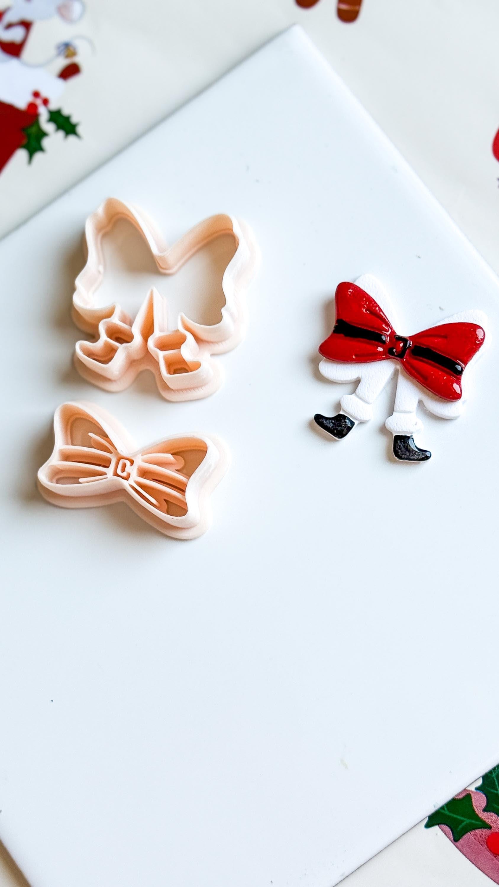 Polymer Clay Santa Bow Cutter Set Layered Bow with Boots & Imprint Details
