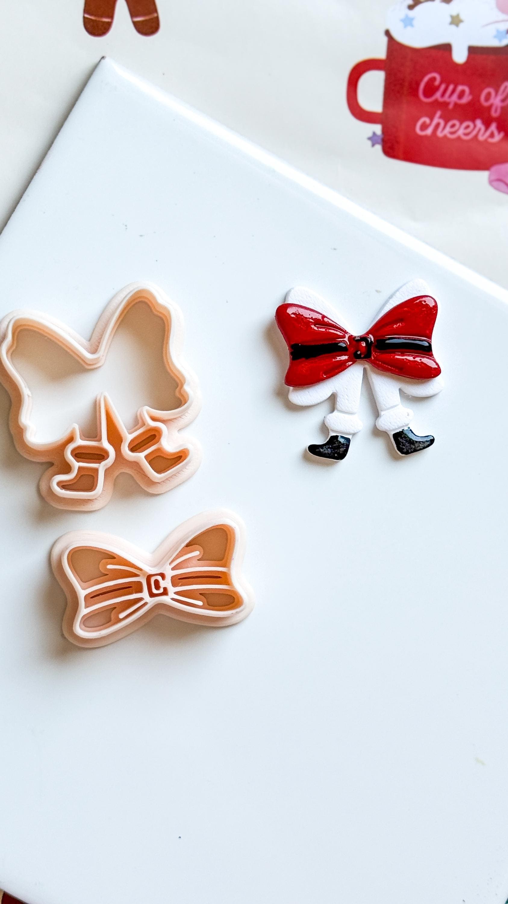Polymer Clay Santa Bow Cutter Set Layered Bow with Boots & Imprint Details