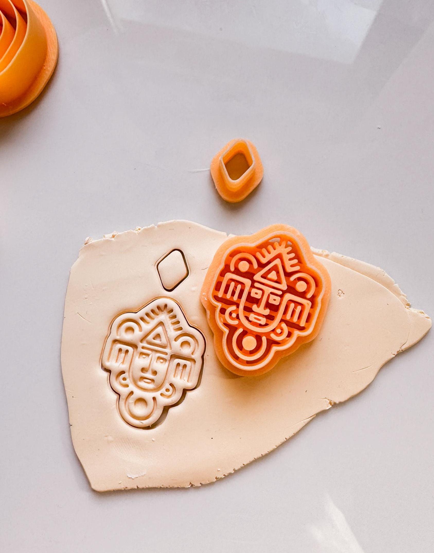 Aztec Tribal Face Clay Cutter: 3D Printed Jewelry Tool