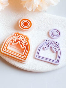 Boho Arch Clay Earring Cutter Set Floral Deboss Detail with Matching Circle Topper
