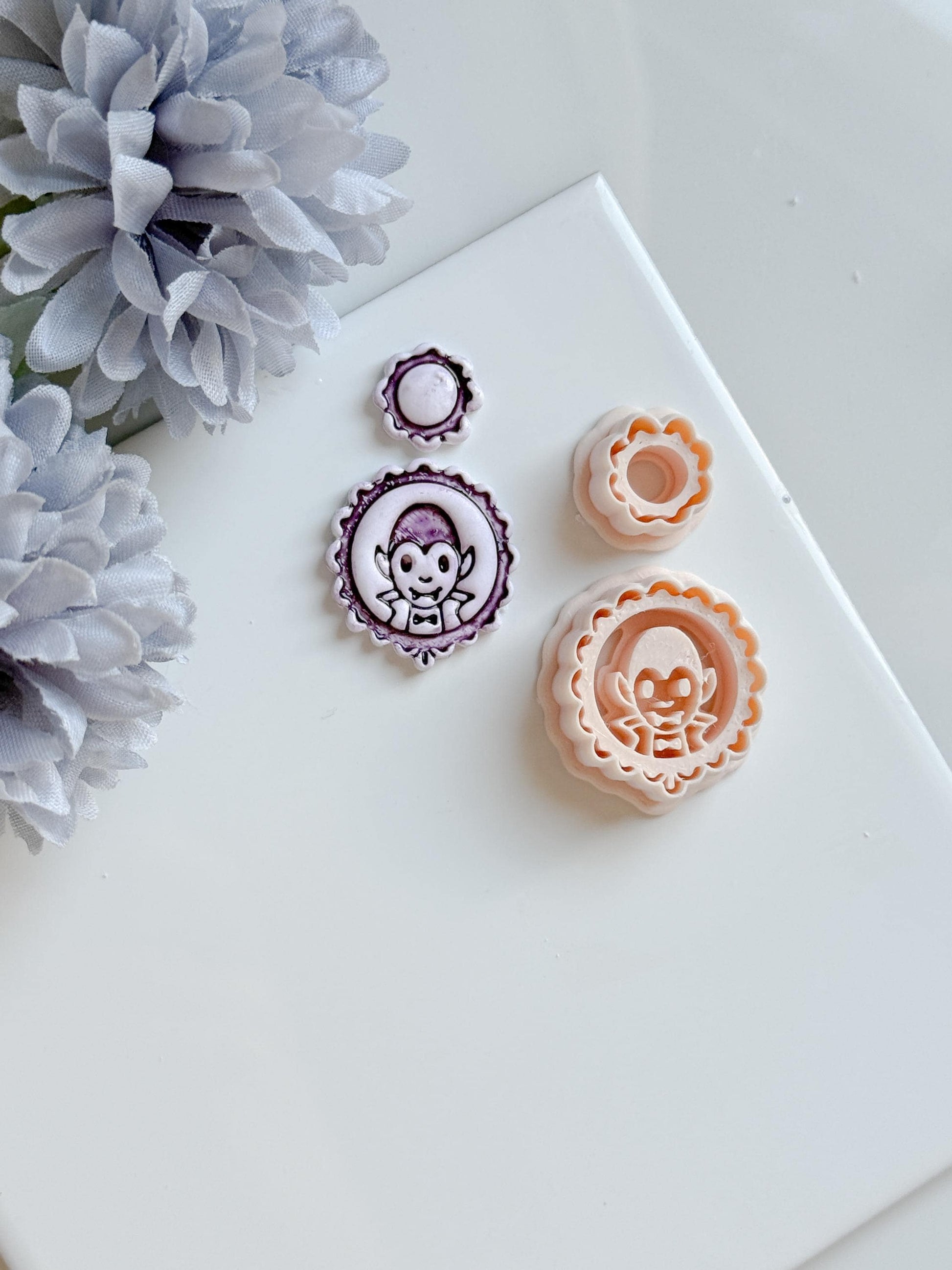 Vampire Cameo Cutter Set: Halloween Polymer Clay Jewelry Molds