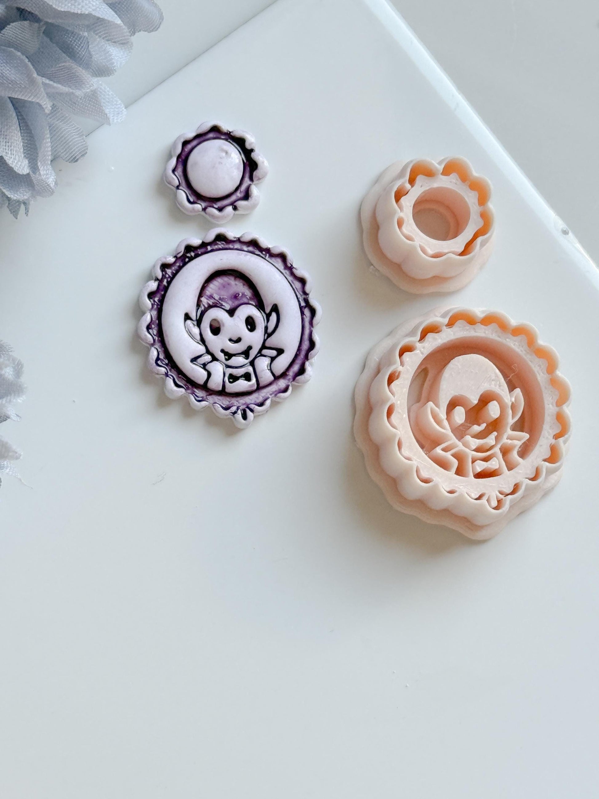 Vampire Cameo Cutter Set: Halloween Polymer Clay Jewelry Molds