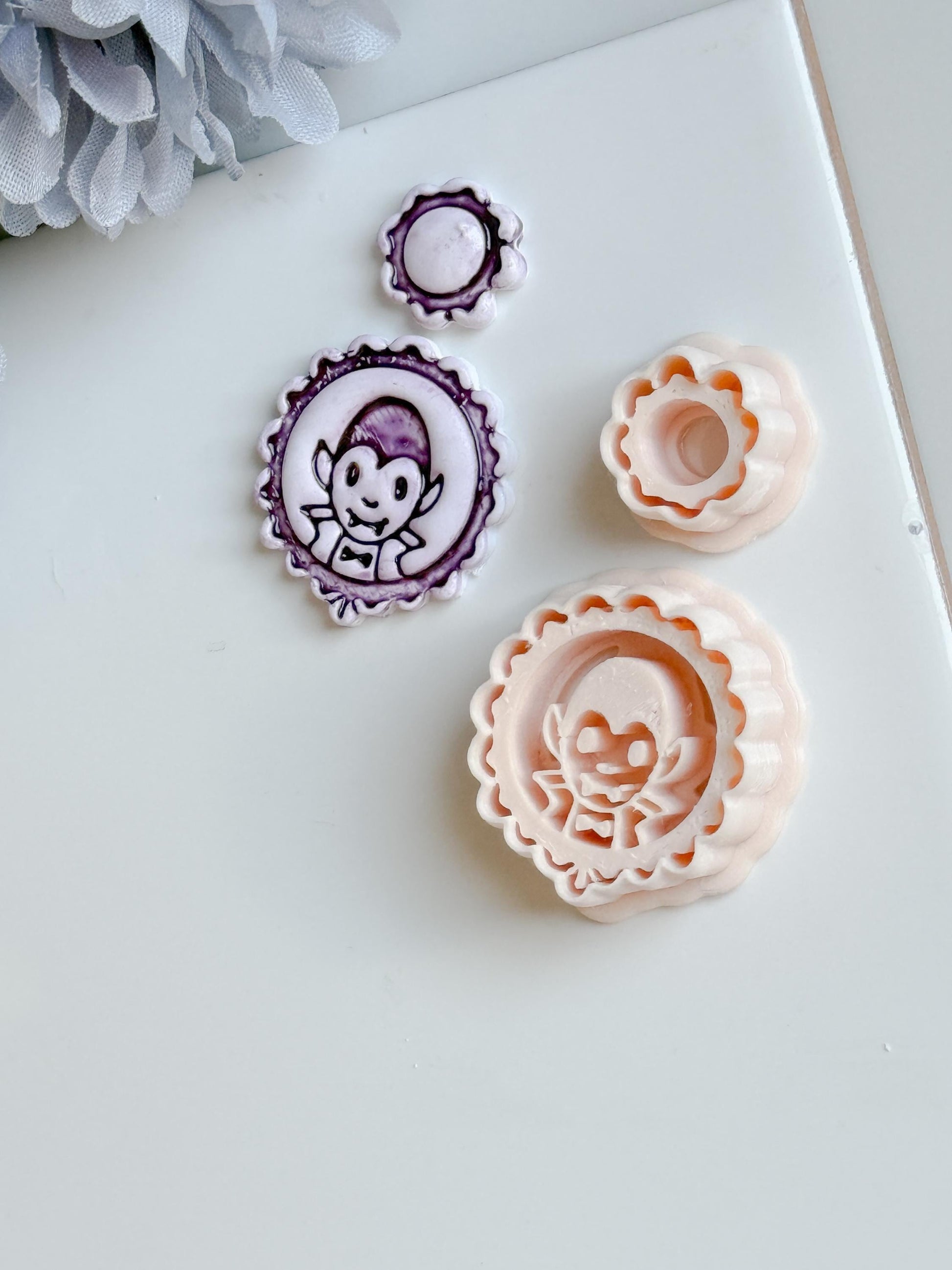 Vampire Cameo Cutter Set: Halloween Polymer Clay Jewelry Molds