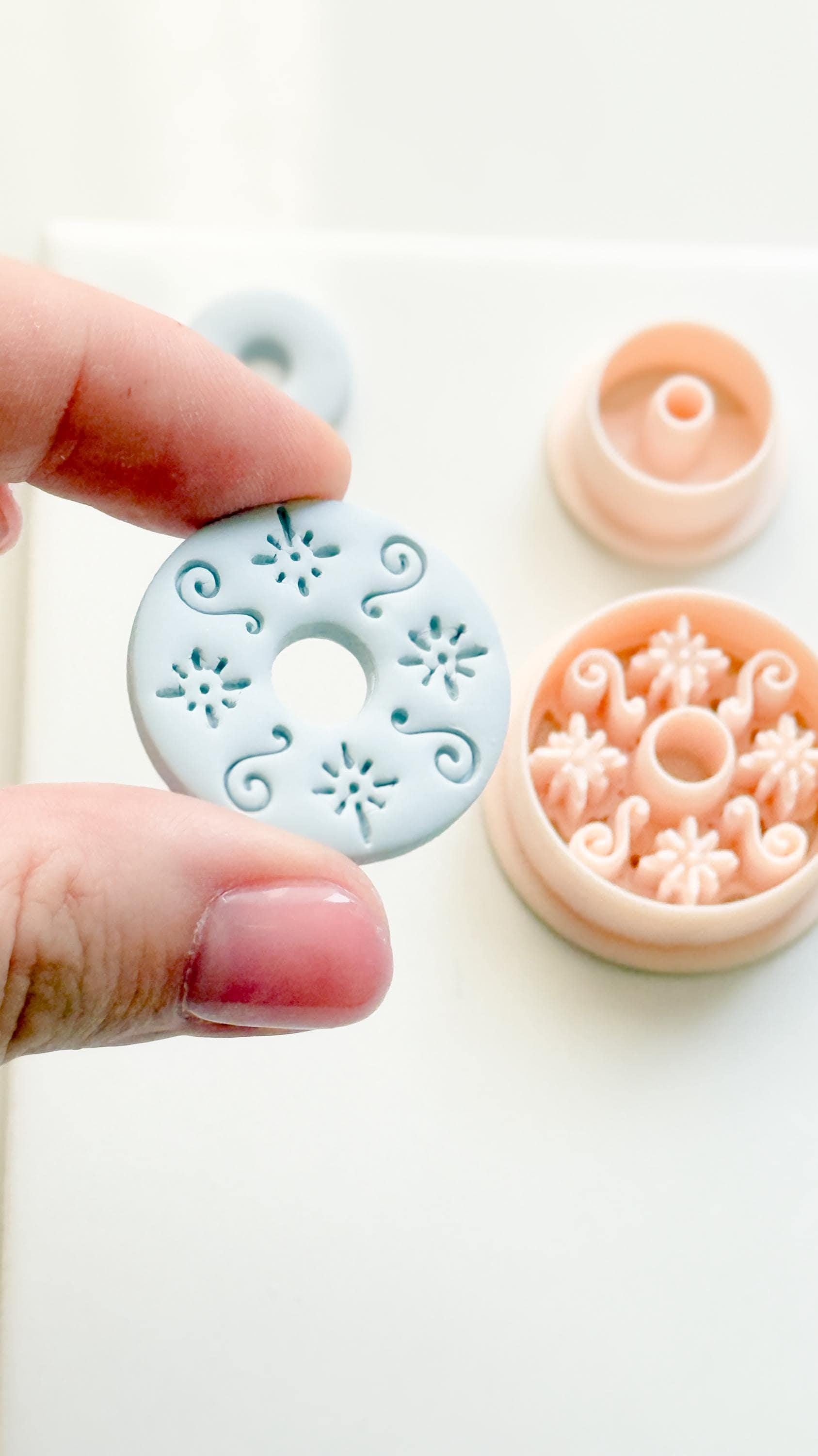 Floral Swirl Polymer Clay Cutter Round Embossed Earring Shape