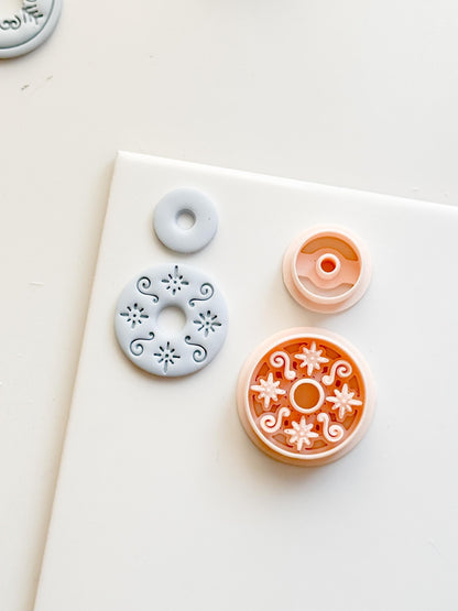 Floral Swirl Polymer Clay Cutter Round Embossed Earring Shape