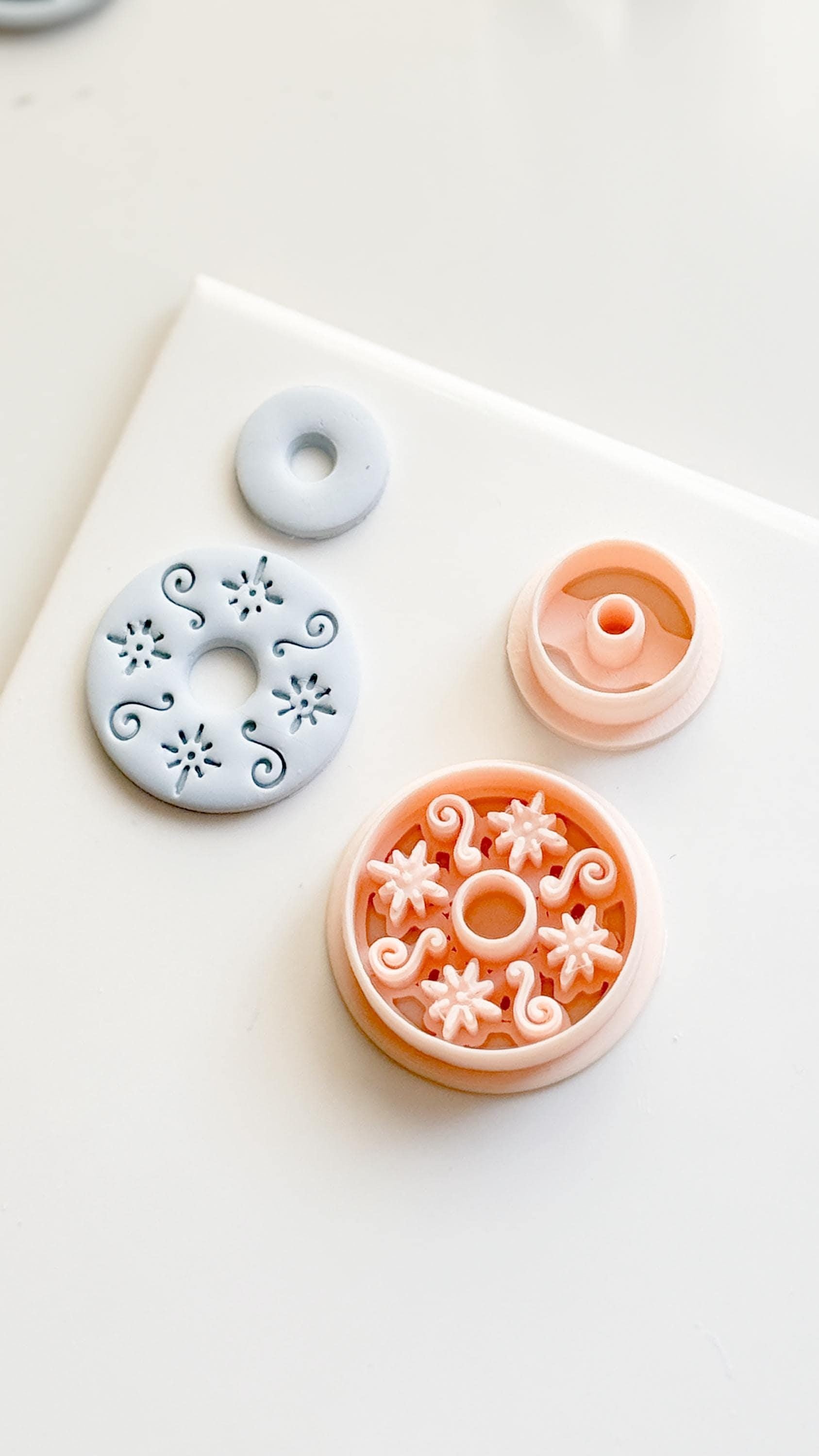 Floral Swirl Polymer Clay Cutter Round Embossed Earring Shape