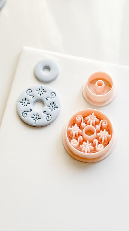 Floral Swirl Polymer Clay Cutter Round Embossed Earring Shape