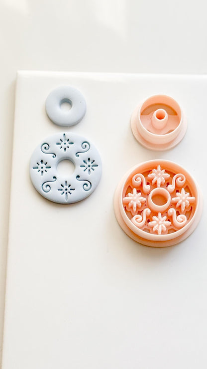 Floral Swirl Polymer Clay Cutter Round Embossed Earring Shape