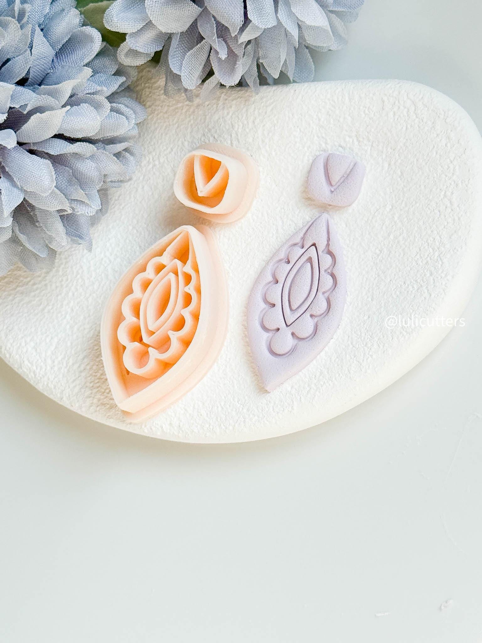 Boho Drop Shape Clay Earring Cutter Set Includes Ornate Base + Minimal Topper