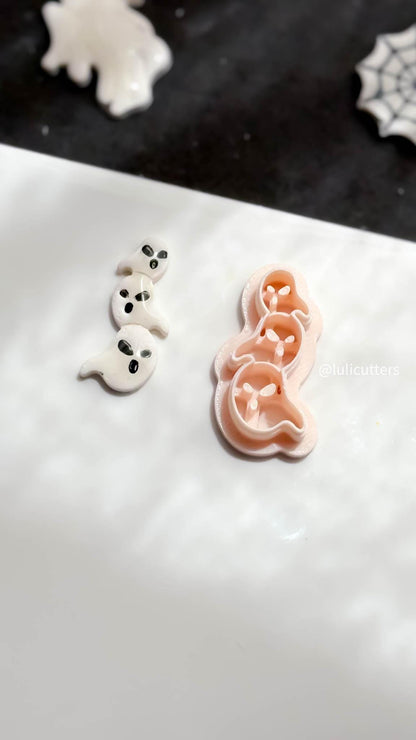 Triple Ghost Clay Cutter: Halloween Earring Charms, Crisp Face Imprints (25-45 mm