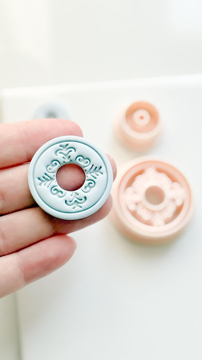 Ornate Round Polymer Clay Cutter Mandala Medallion Shape with Center Hole
