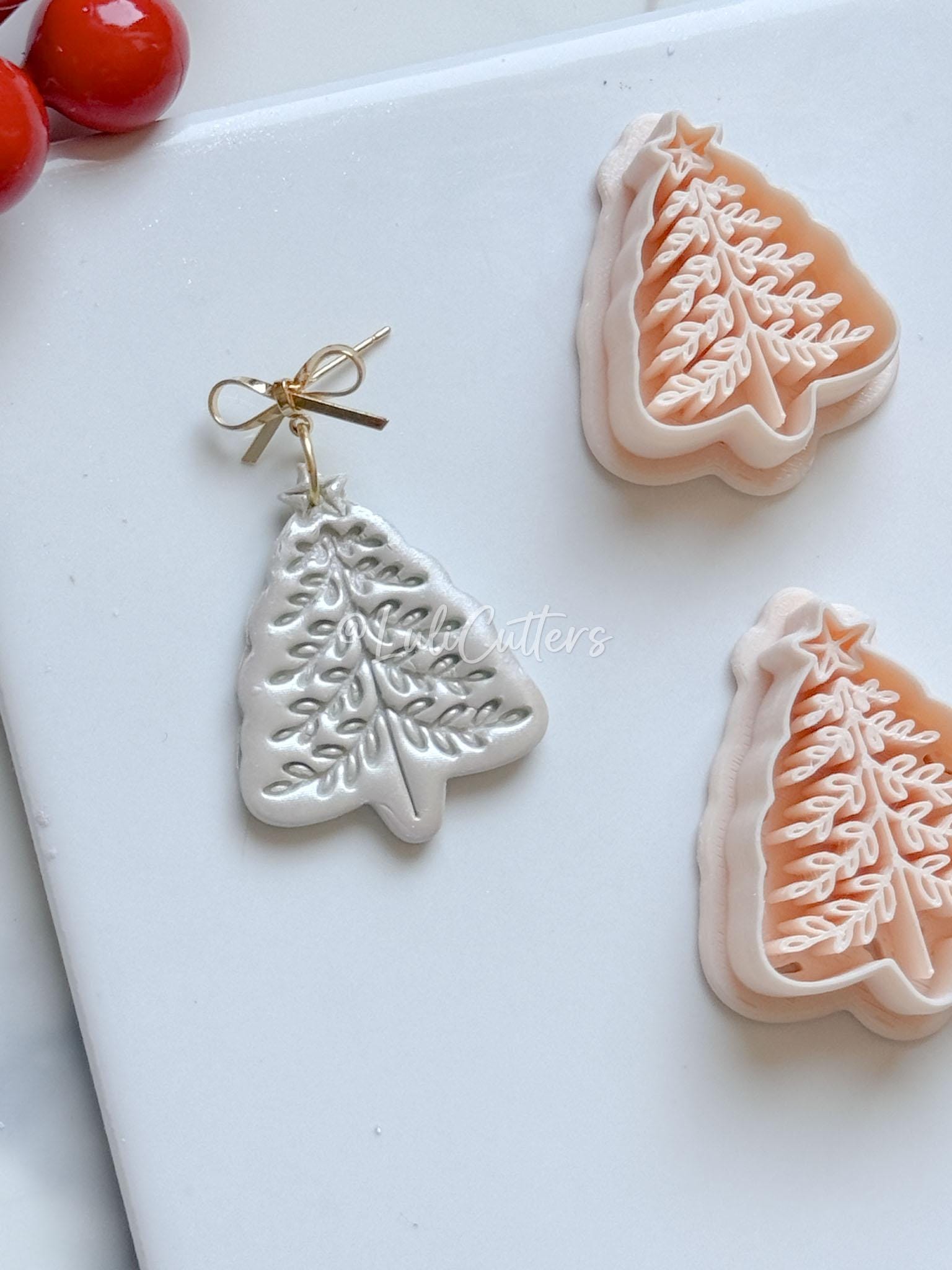 Winter Fairy Christmas Tree with Imprint Details Polymer Clay Cutter Holiday Earrings & Jewelry