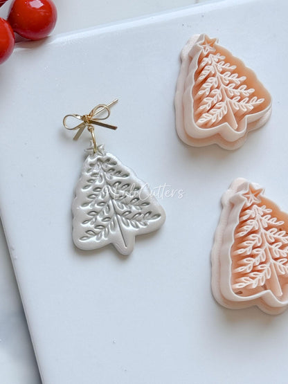 Winter Fairy Christmas Tree with Imprint Details Polymer Clay Cutter Holiday Earrings & Jewelry