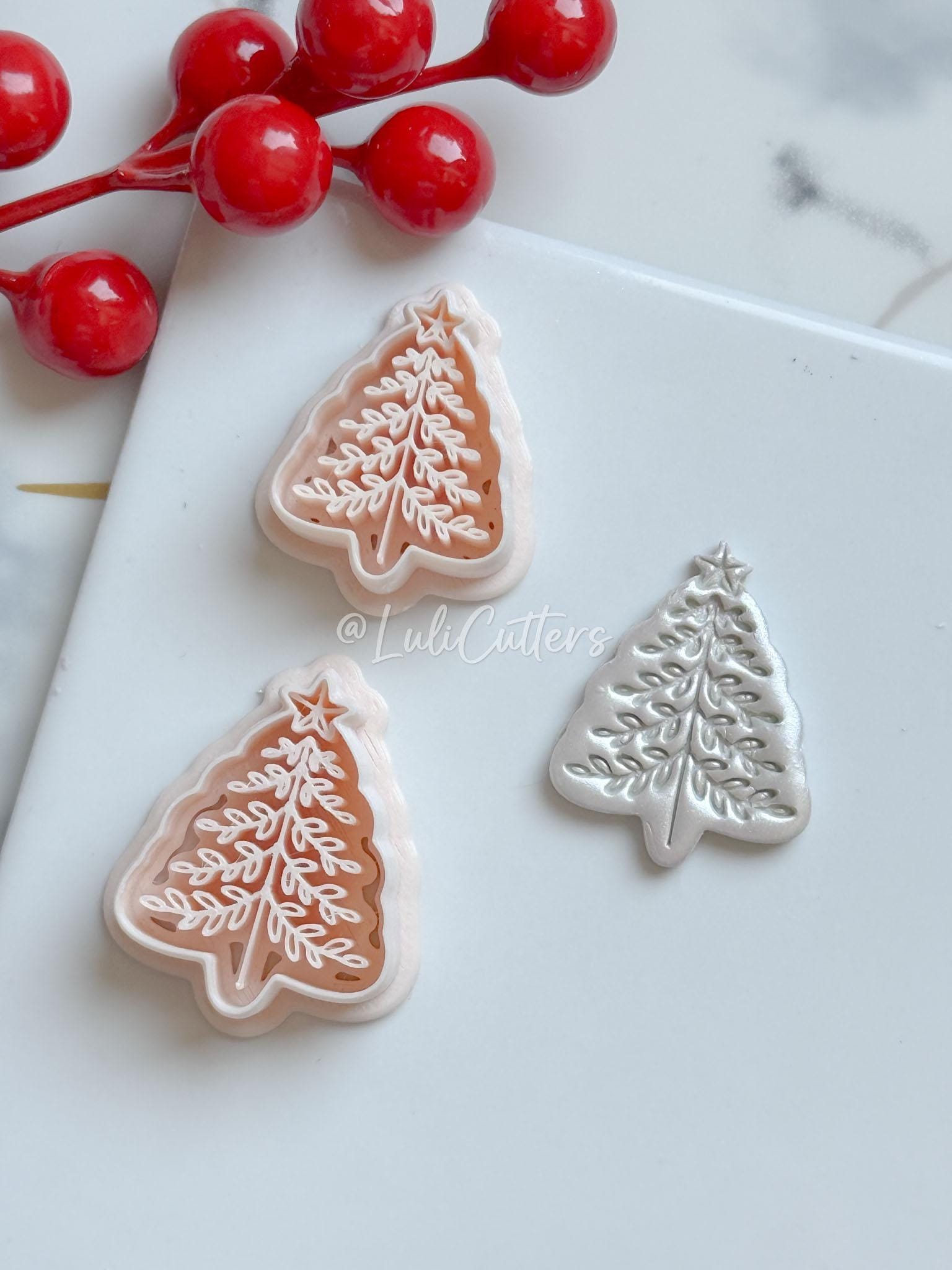 Winter Fairy Christmas Tree with Imprint Details Polymer Clay Cutter Holiday Earrings & Jewelry