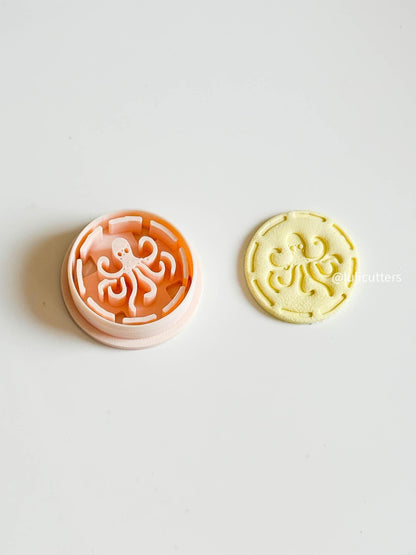 Octopus Clay Earring Cutter Round Marine Imprint Cutter for Ocean Theme Earrings