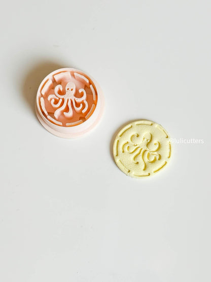 Octopus Clay Earring Cutter Round Marine Imprint Cutter for Ocean Theme Earrings