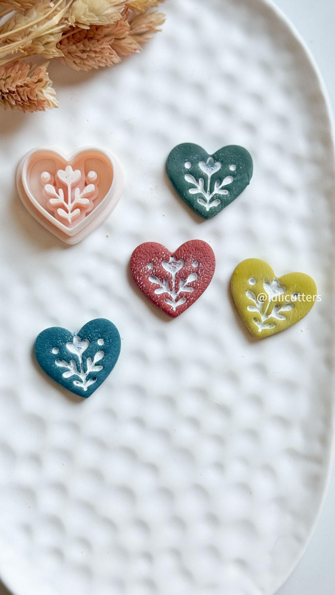 Nordic Folk Heart Floral Polymer Clay Earring Cutter