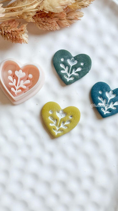 Nordic Folk Heart Floral Polymer Clay Earring Cutter