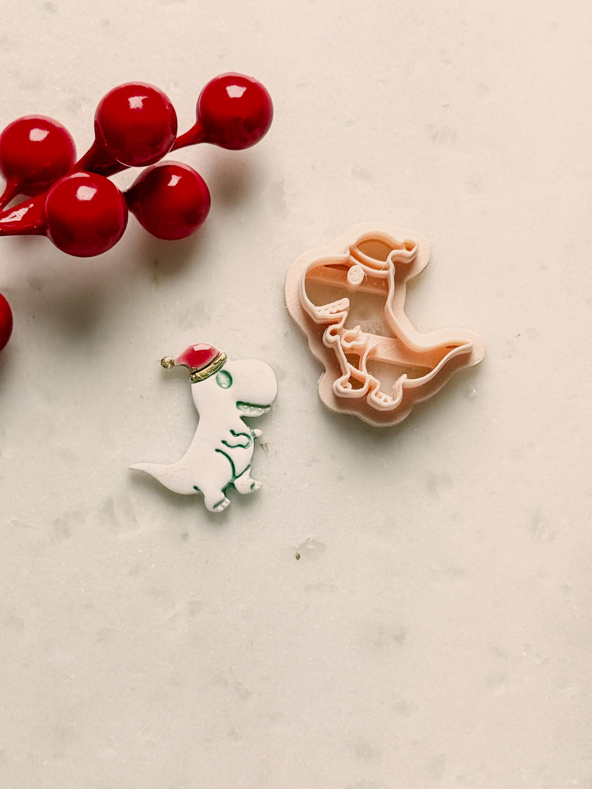 Winter Dinosaur Clay Cutter – Dino with Hat and Scarf Polymer Clay Earring & Charm Tool