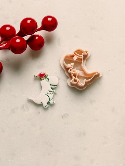 Winter Dinosaur Clay Cutter – Dino with Hat and Scarf Polymer Clay Earring & Charm Tool