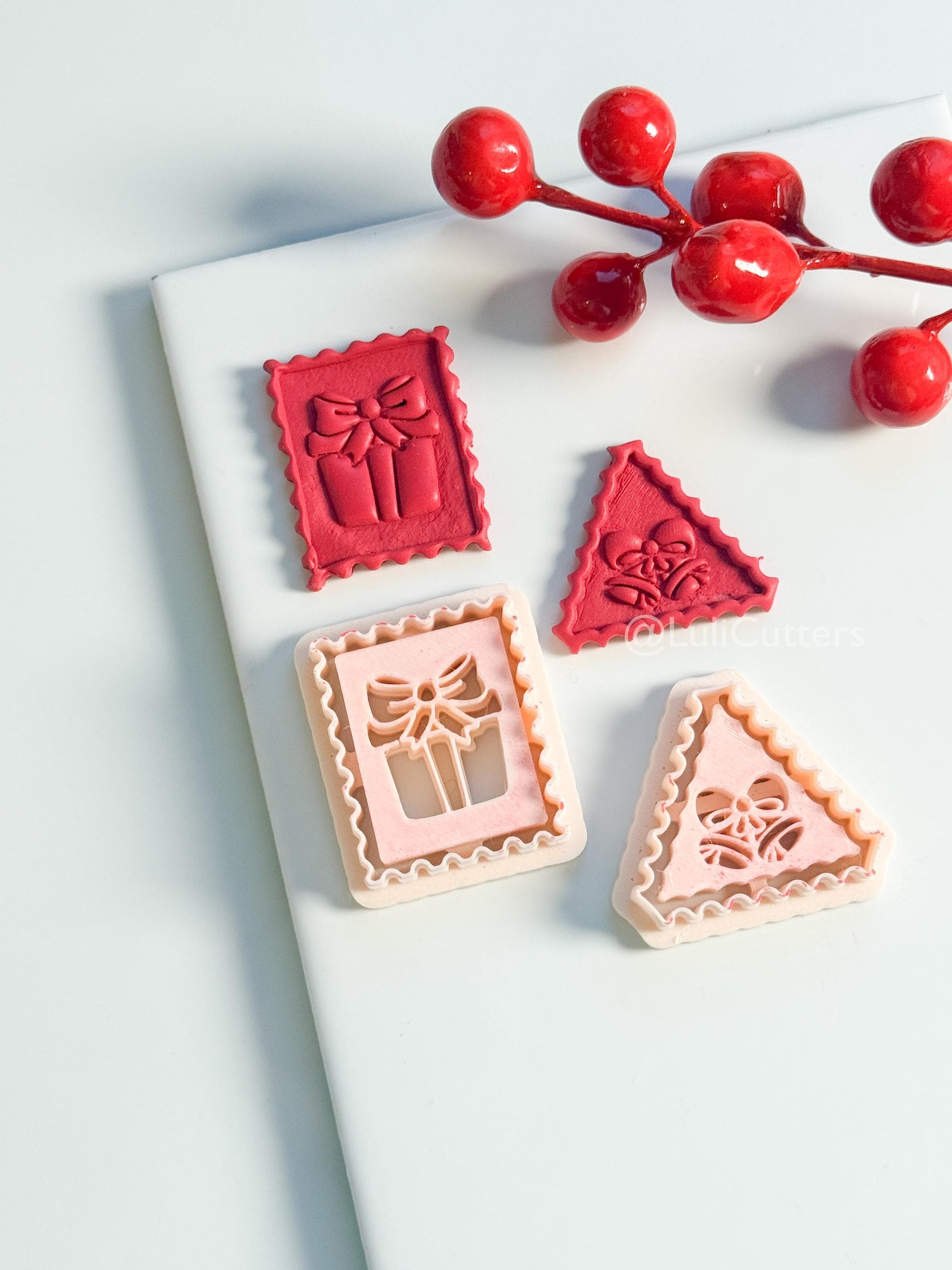 Christmas Stamp Edge Clay Cutter: Gift Box & Bell Shape Cutters for Polymer Clay
