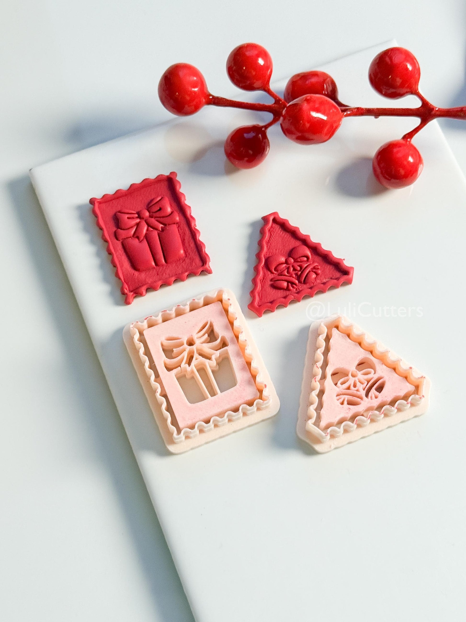 Christmas Stamp Edge Clay Cutter: Gift Box & Bell Shape Cutters for Polymer Clay