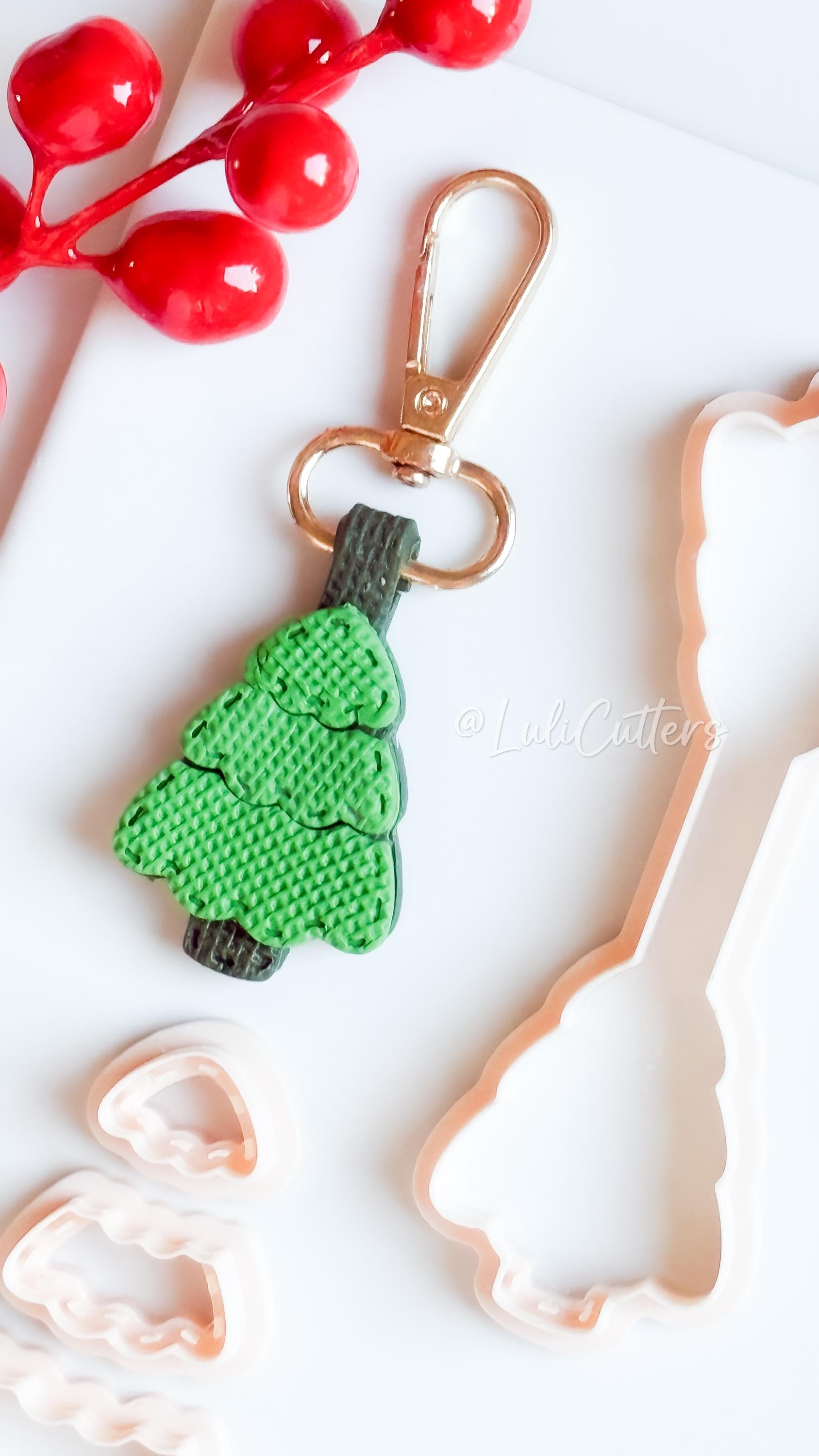 Christmas Tree Keychain: Holiday Charm Clay Cutter Set