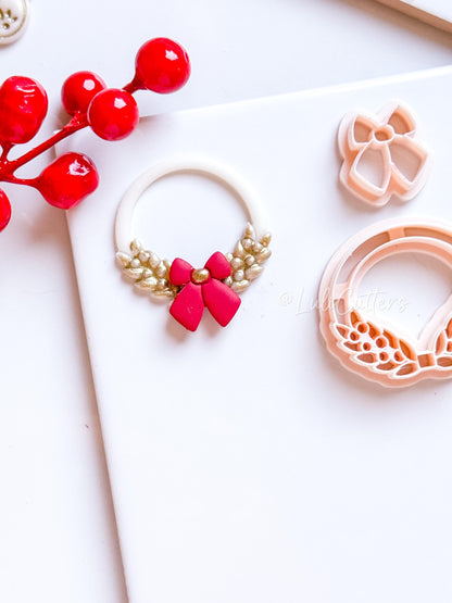 Christmas Wreath Clay Cutter Set – Polymer Clay Tools with Bow and Holly Leaf Design