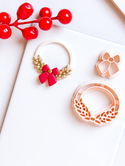 Christmas Wreath Clay Cutter Set – Polymer Clay Tools with Bow and Holly Leaf Design