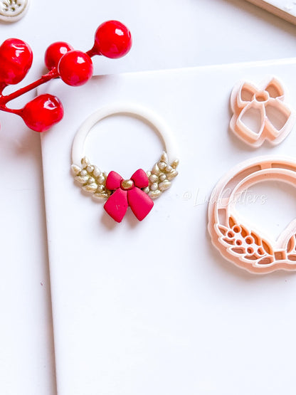 Christmas Wreath Clay Cutter Set – Polymer Clay Tools with Bow and Holly Leaf Design