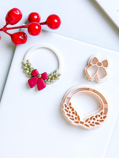 Christmas Wreath Clay Cutter Set – Polymer Clay Tools with Bow and Holly Leaf Design