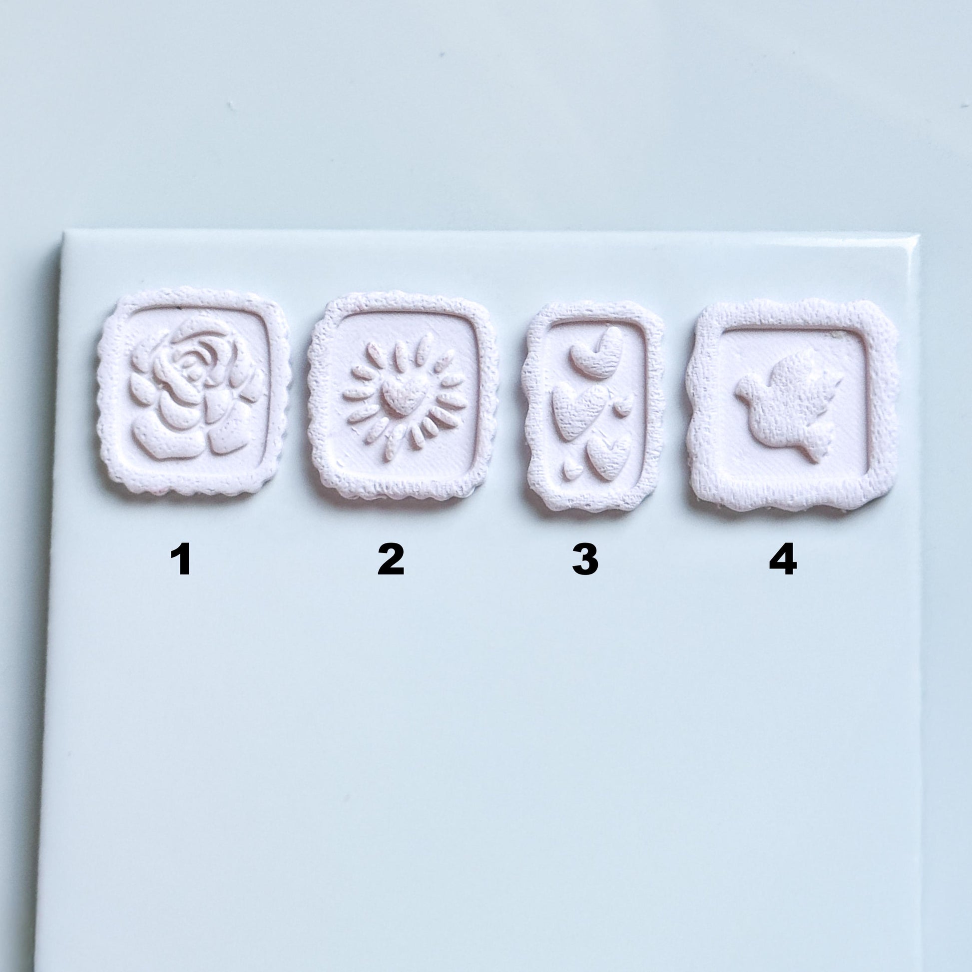 Rose, Heart & Bird Emboss Clay Cutters: Scalloped Rectangle Stamp Polymer Clay Tools