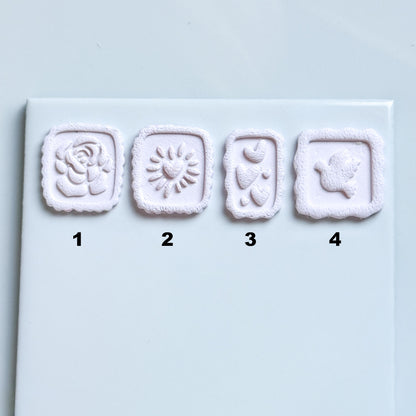 Rose, Heart & Bird Emboss Clay Cutters: Scalloped Rectangle Stamp Polymer Clay Tools