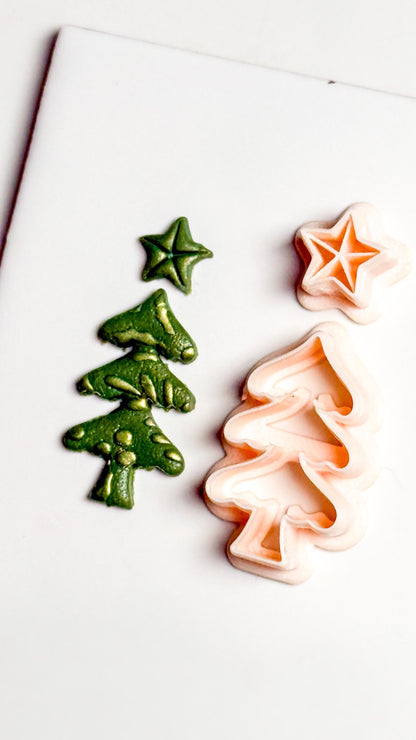 Christmas Tree & Star Clay Cutter Set: Holiday Polymer Clay Tools