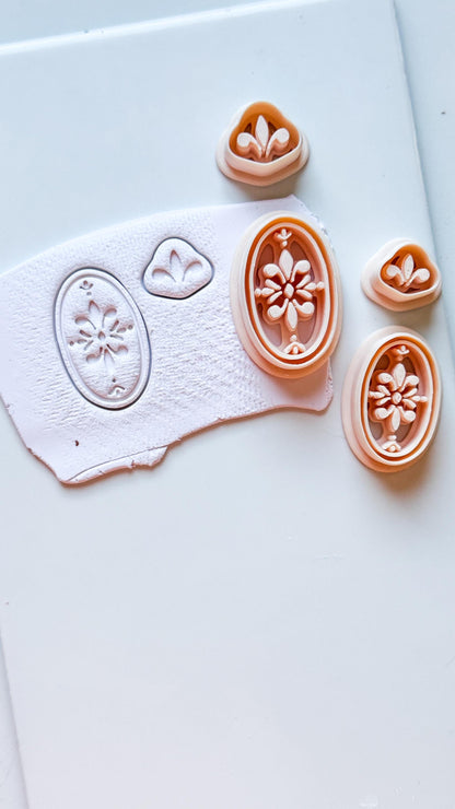 Ornate Fleur de Lis Oval Clay Cutter Set: Elegant Floral Polymer Clay Tools