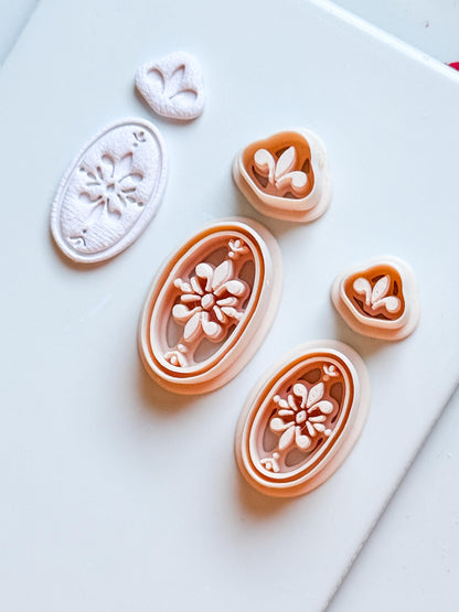Ornate Fleur de Lis Oval Clay Cutter Set: Elegant Floral Polymer Clay Tools