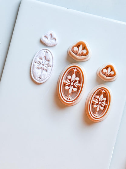 Ornate Fleur de Lis Oval Clay Cutter Set: Elegant Floral Polymer Clay Tools