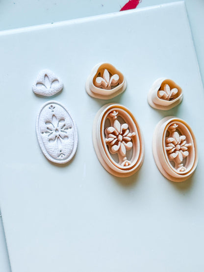 Ornate Fleur de Lis Oval Clay Cutter Set: Elegant Floral Polymer Clay Tools