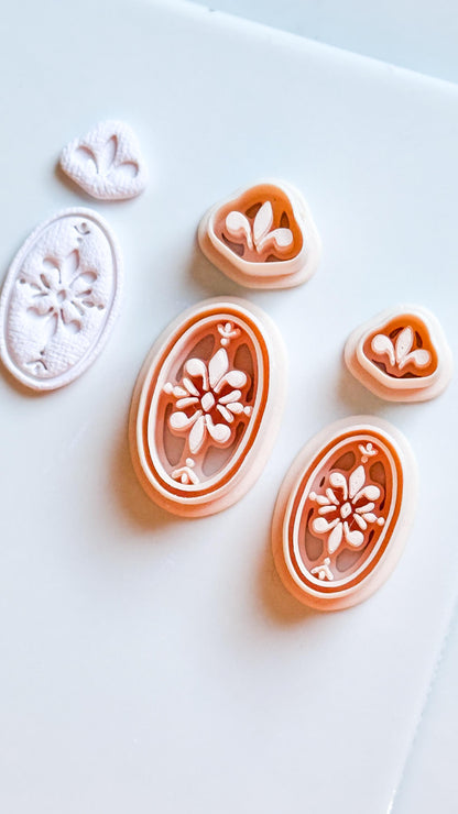 Ornate Fleur de Lis Oval Clay Cutter Set: Elegant Floral Polymer Clay Tools