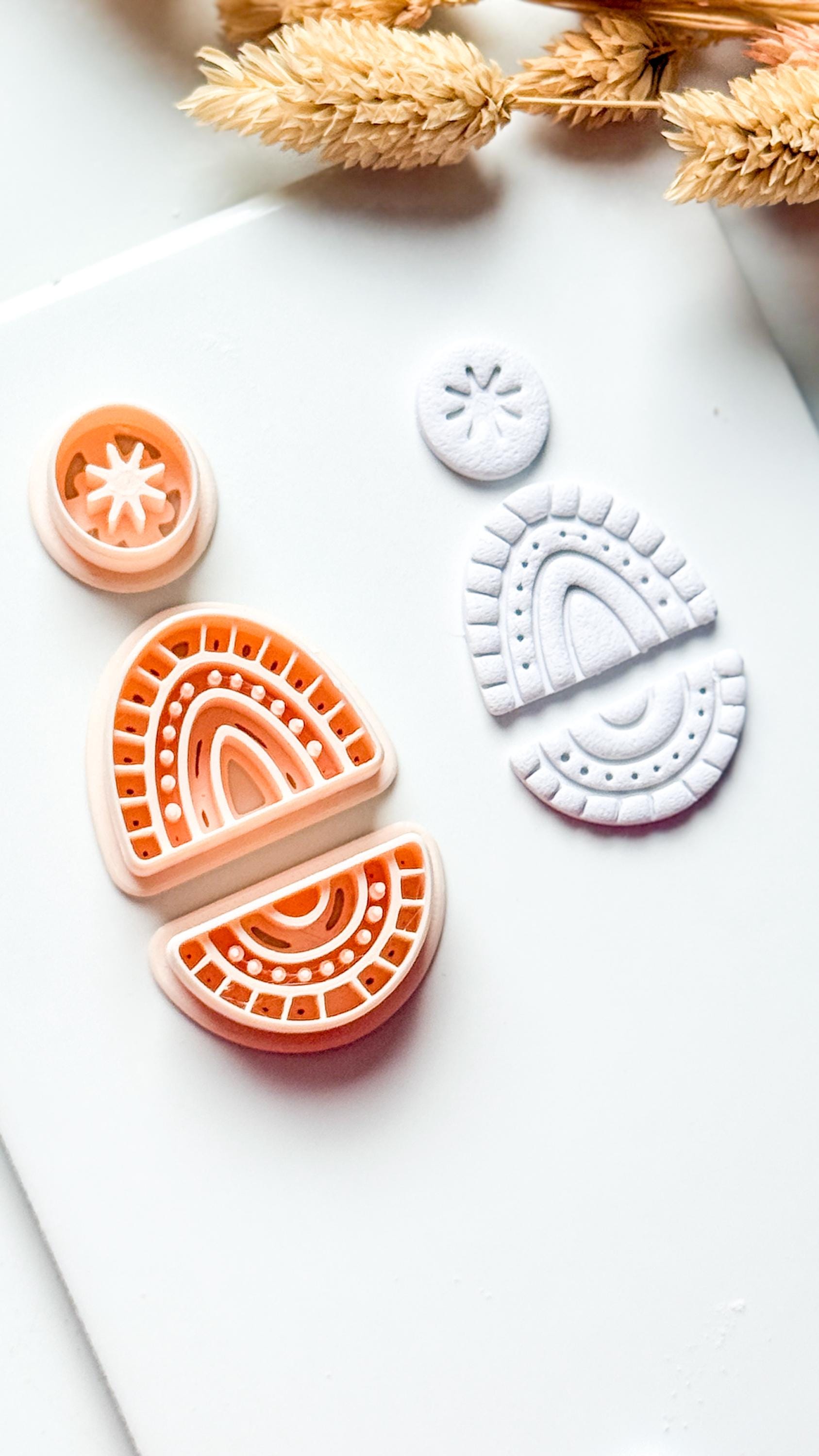 Boho Rainbow Clay Cutter Set: Sunburst and Teardrop Embossed Polymer Clay Tool
