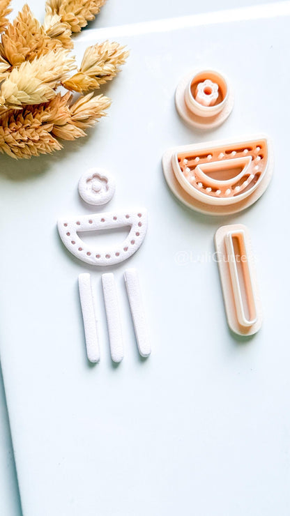 Boho Clay Cutter Set: Arch, Flower, Fringe Polymer Earring Cutters