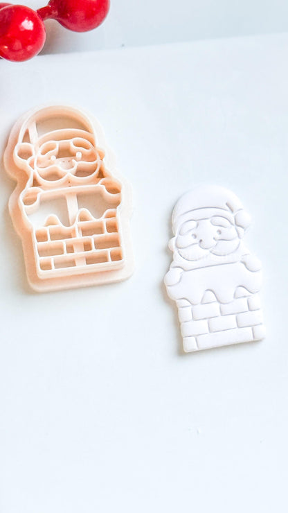 Santa in Chimney Clay Cutter – Christmas Polymer Clay Tool for Holiday Earrings & Charms