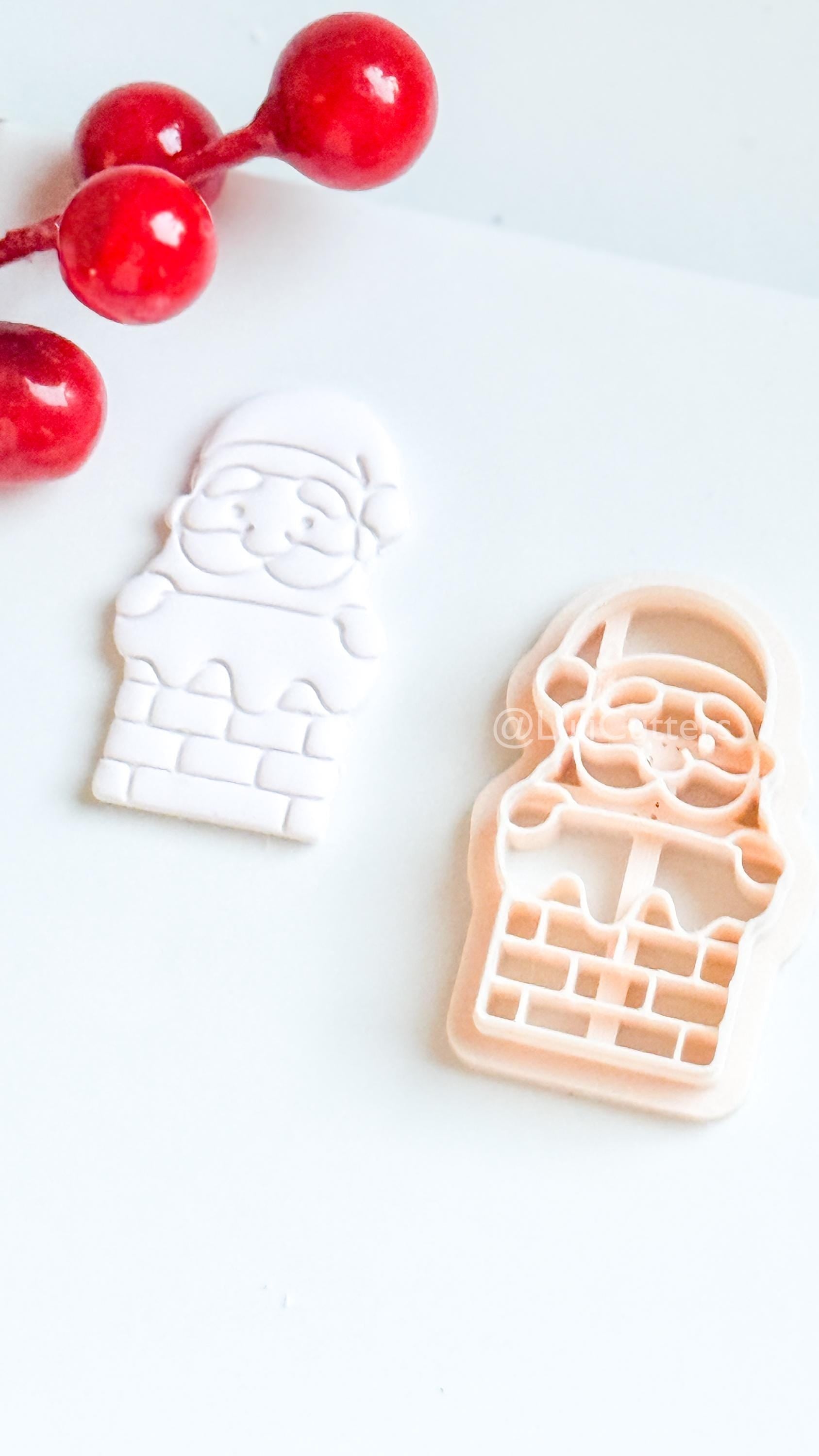 Santa in Chimney Clay Cutter – Christmas Polymer Clay Tool for Holiday Earrings & Charms