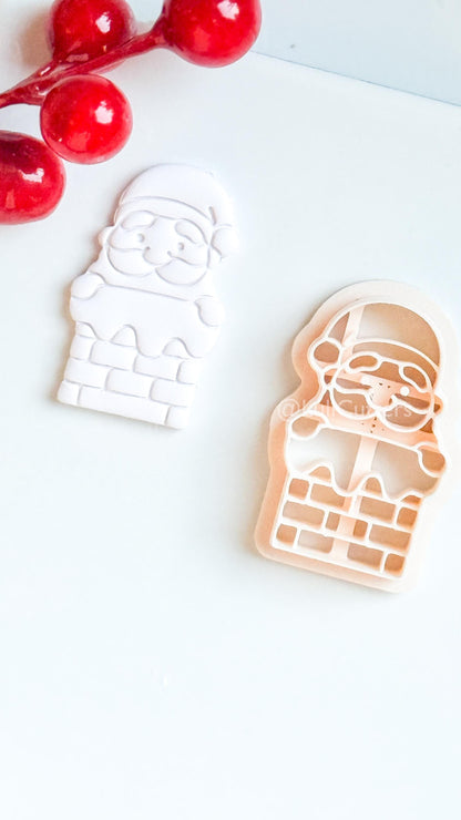 Santa in Chimney Clay Cutter – Christmas Polymer Clay Tool for Holiday Earrings & Charms