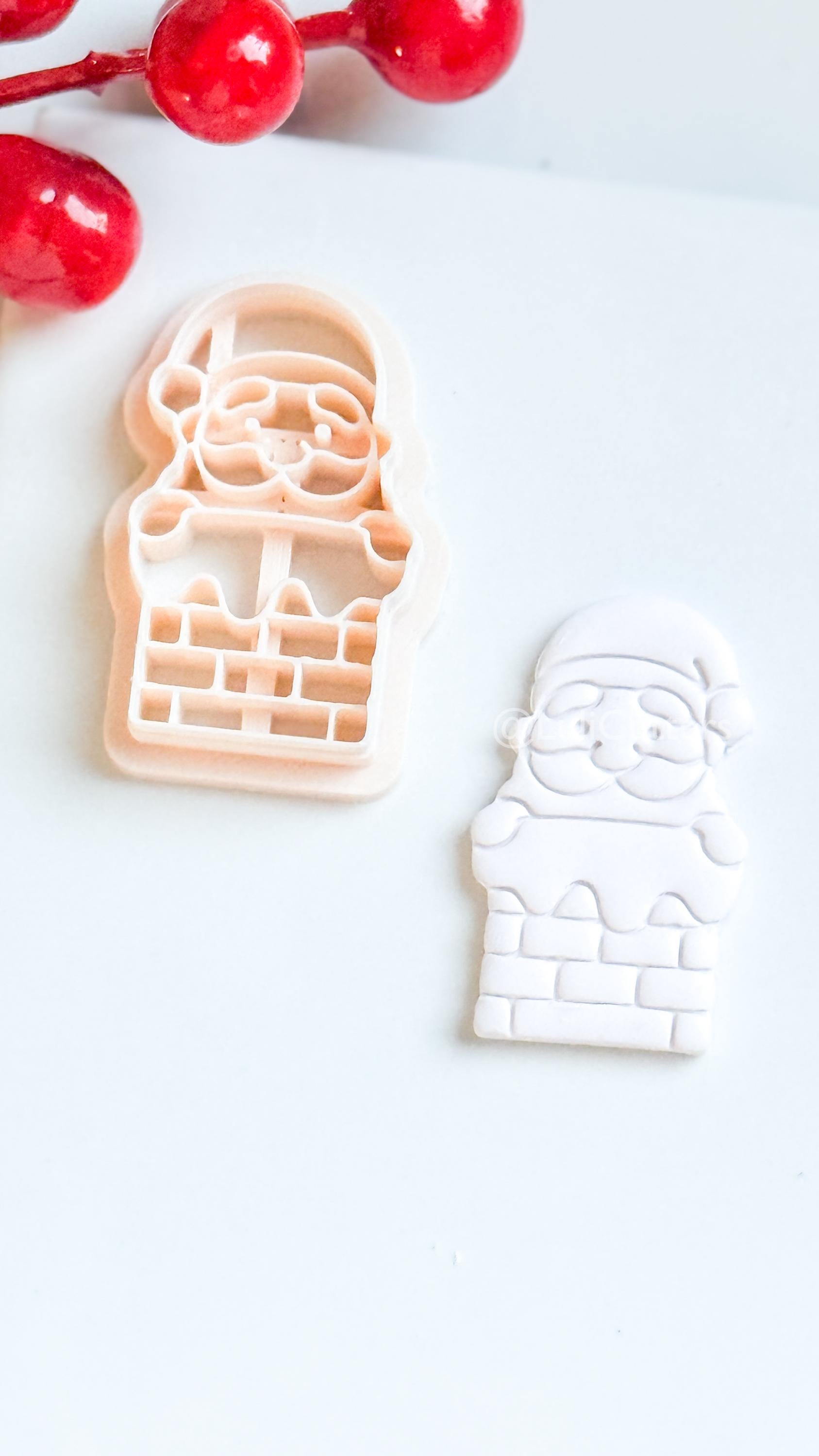 Santa in Chimney Clay Cutter – Christmas Polymer Clay Tool for Holiday Earrings & Charms