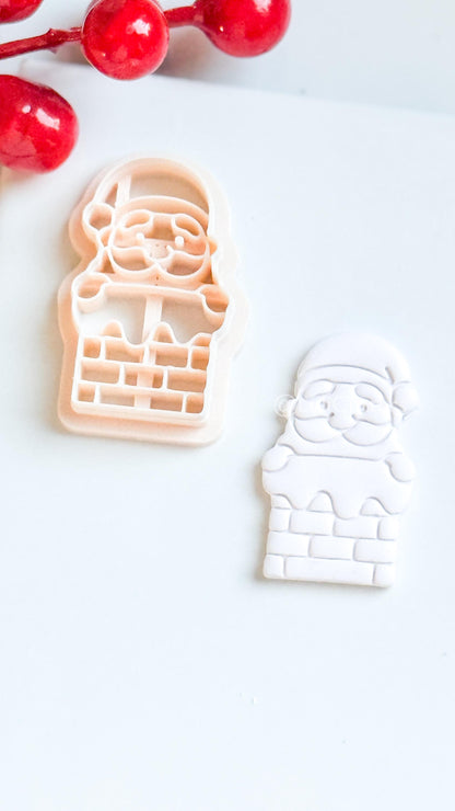 Santa in Chimney Clay Cutter – Christmas Polymer Clay Tool for Holiday Earrings & Charms