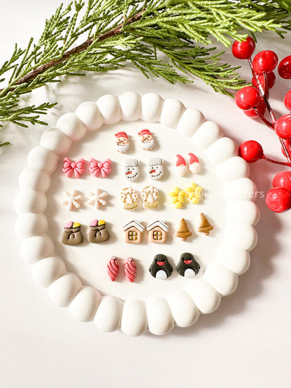 Winter Holiday Mini Clay Cutter Set: Santa, Penguin, Snowflake (12mm)