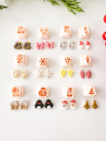 Winter Holiday Mini Clay Cutter Set: Santa, Penguin, Snowflake (12mm)