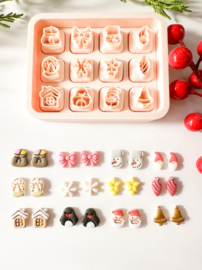 Winter Holiday Mini Clay Cutter Set: Santa, Penguin, Snowflake (12mm)